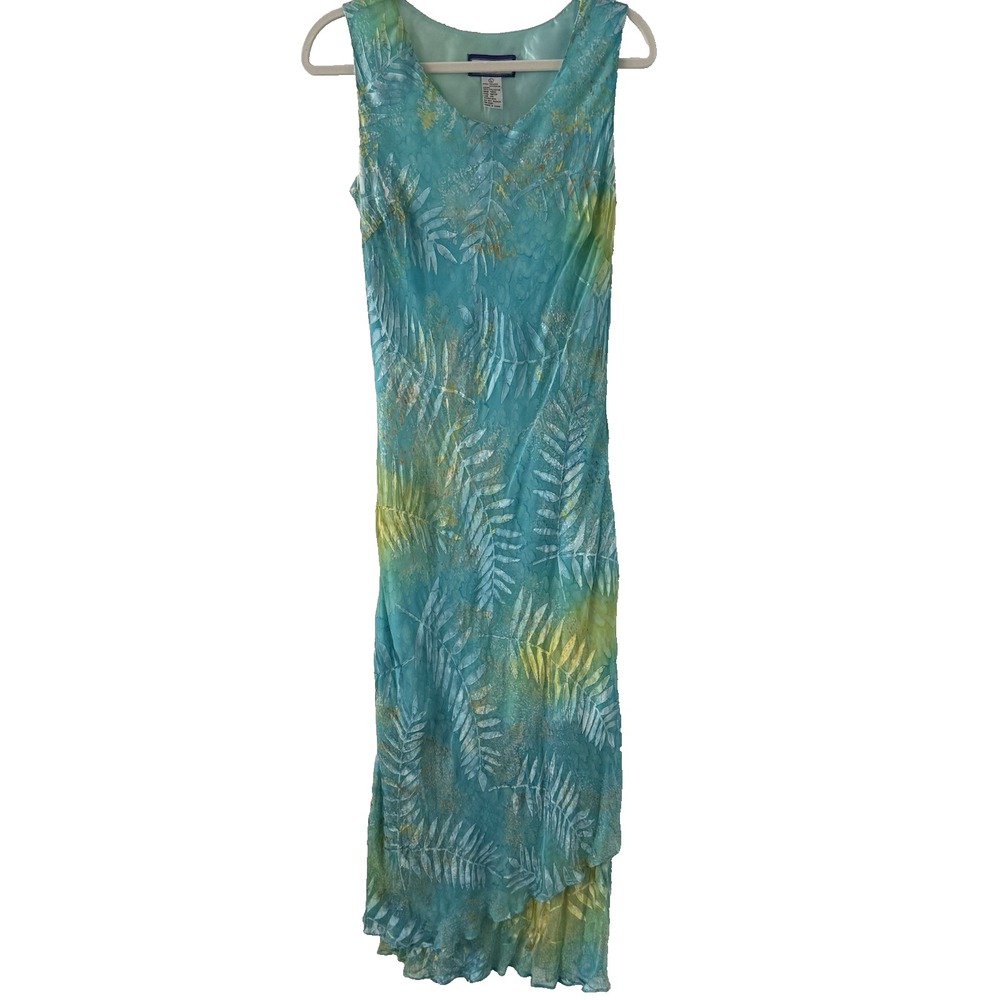 VTG Simply Silk Y2K Fairy Burnout Maxi Dress Mermaid Watercolor Whimsy Size L